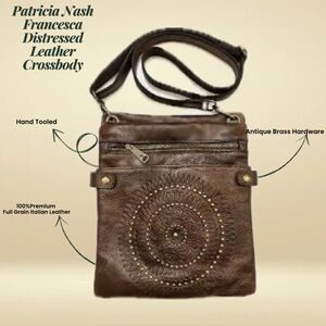 Patricia Nash Francesca 100% Distressed Full Grain Italian Leather Crossbody
